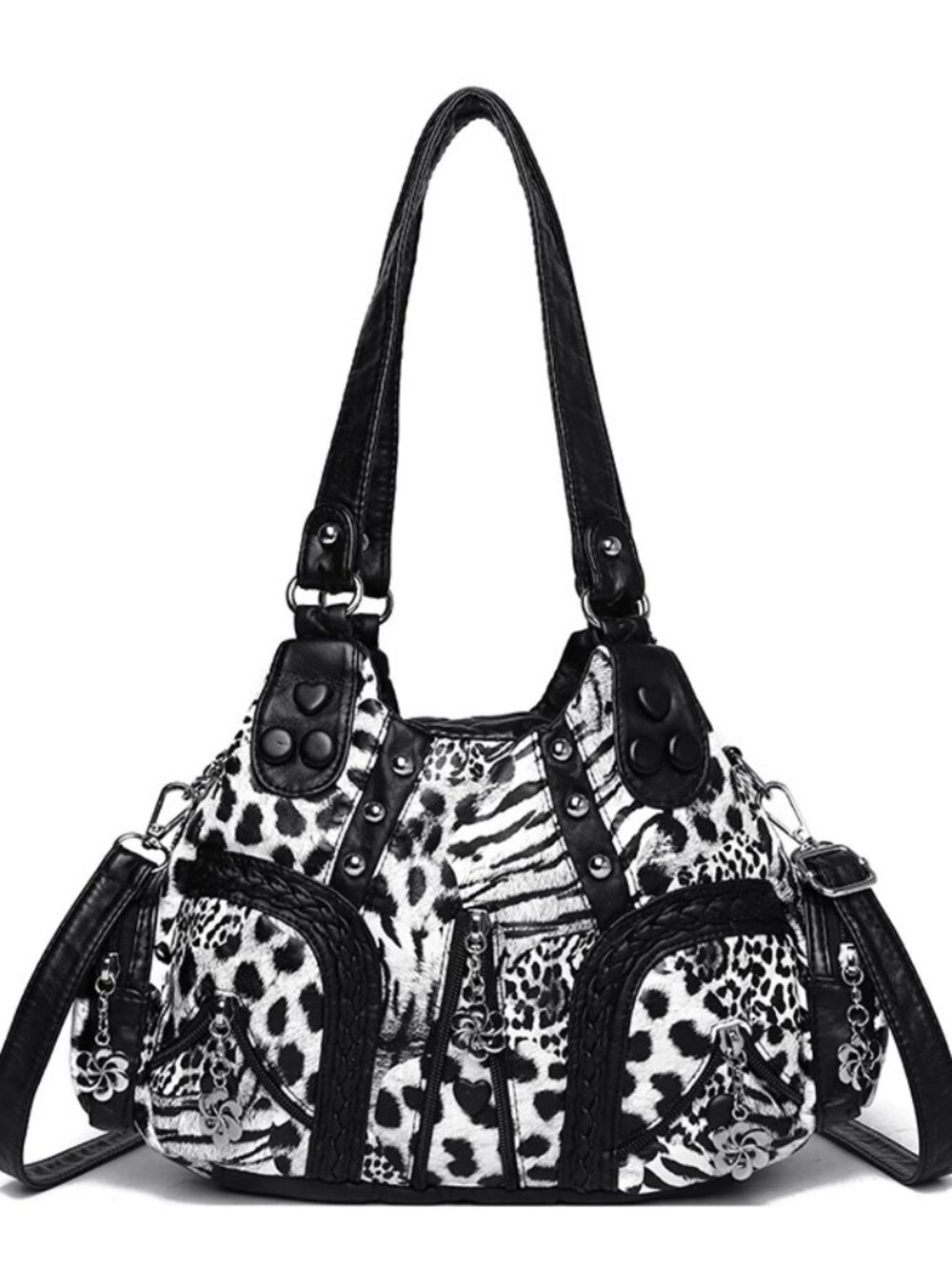 Y2K Punk Leopard Print Hobo Bag for Women | Grunge Steampunk Shoulder Bag
